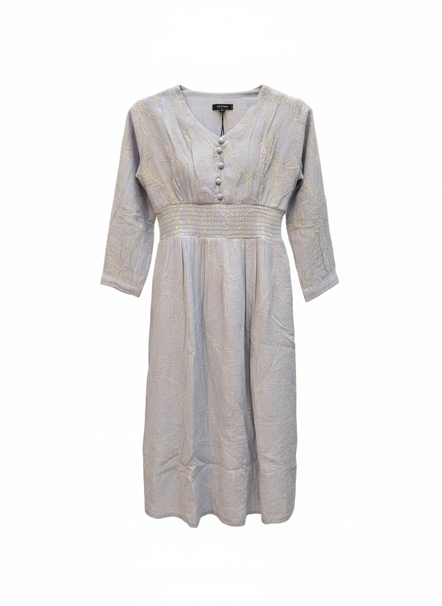 Mauve Floral Button-Down Smocked Waist Dress