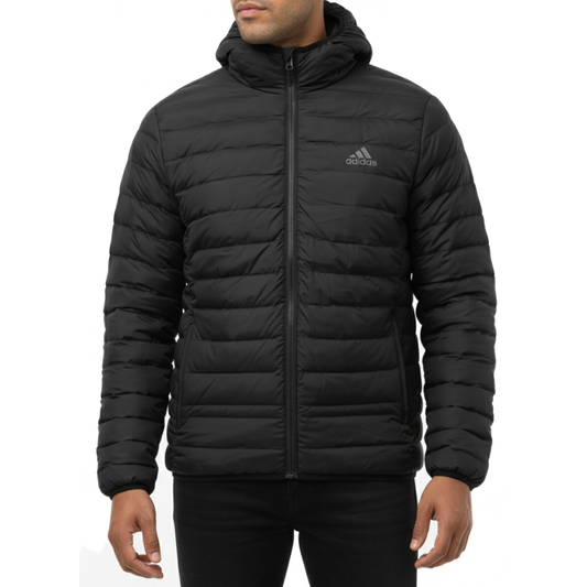 Men's Classic Down Hooded Jacket- Black