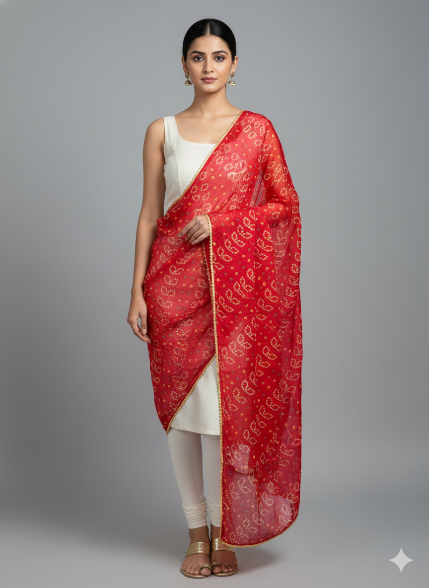 Maroon & Mustard Bandhani Art Silk Dupatta