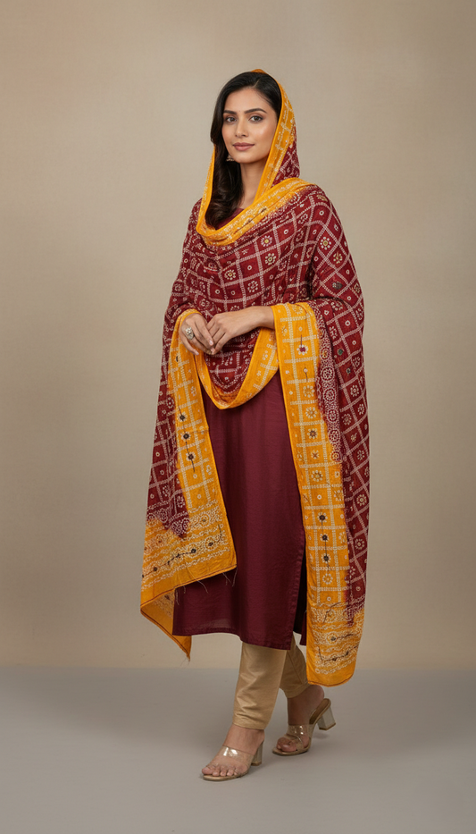 Maroon Bandhani Festive Dupatta