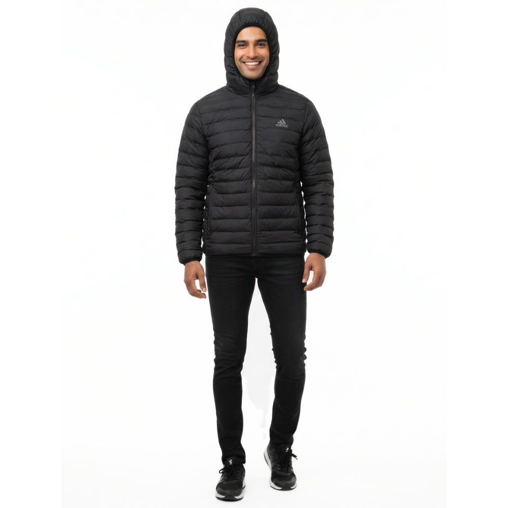 Men's Classic Down Hooded Jacket- Black