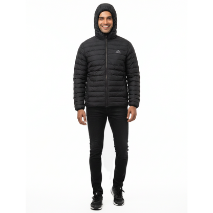 Men's Classic Down Hooded Jacket- Black