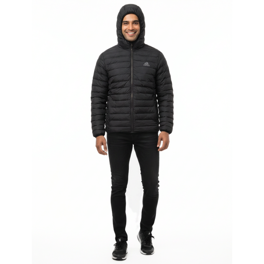 Men's Classic Down Hooded Jacket- Black