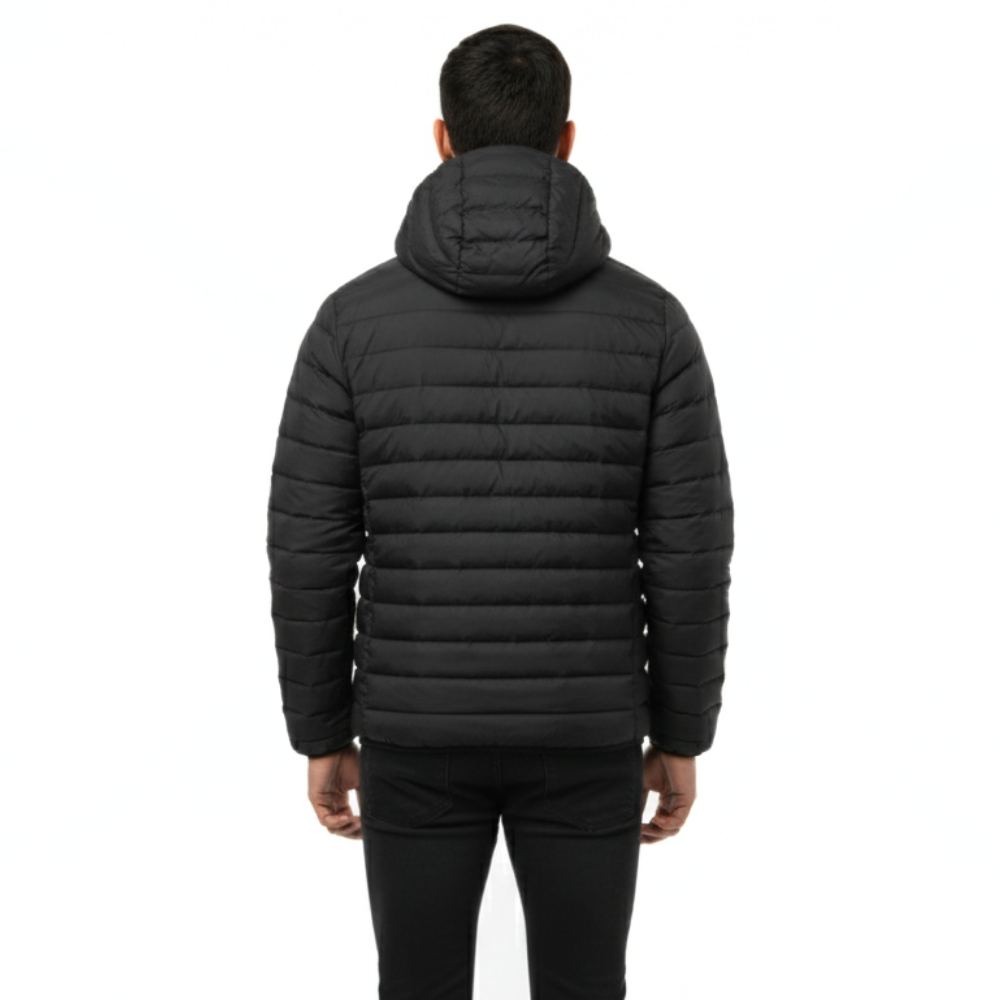 Men's Classic Down Hooded Jacket- Black