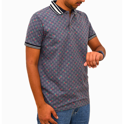 Make a statement. Iconic print with a sharp, striped collar.