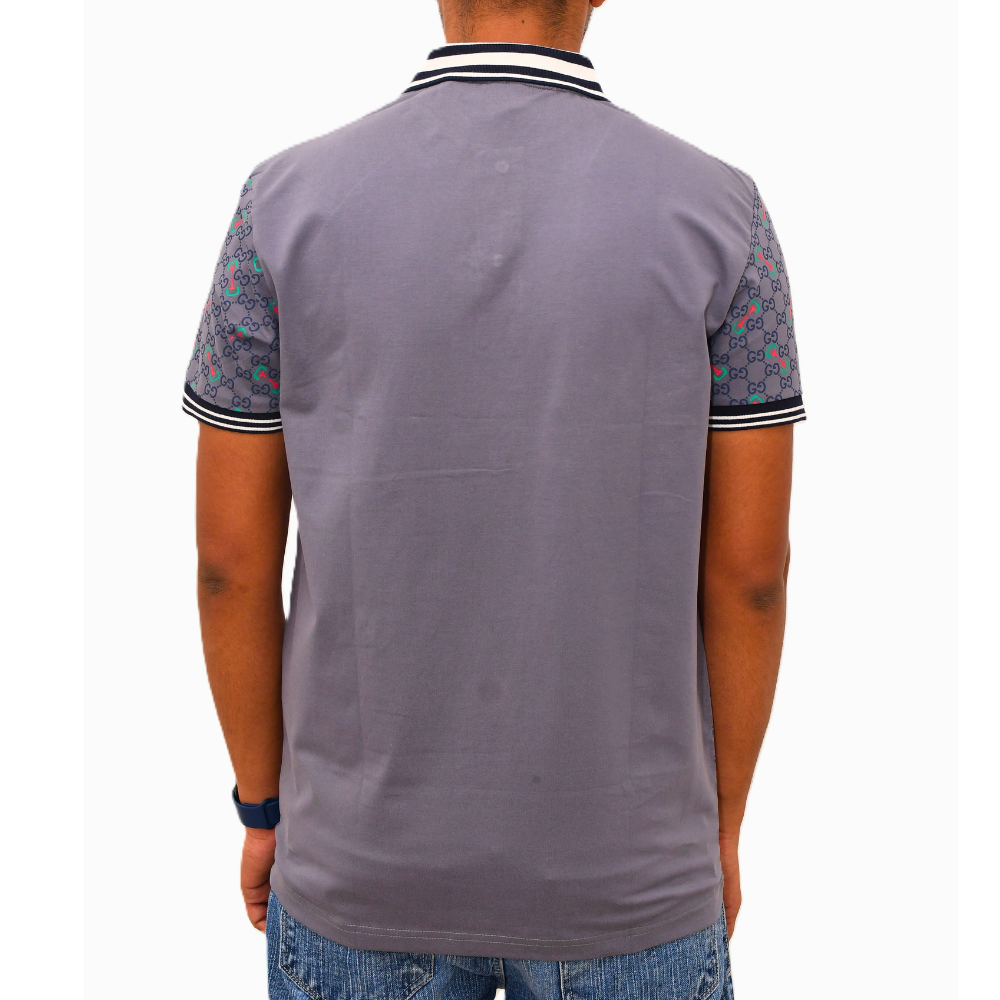 Make a statement. Iconic print with a sharp, striped collar.