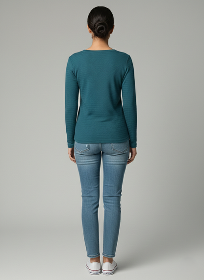 Deep Ocean Textured Long-Sleeve Top