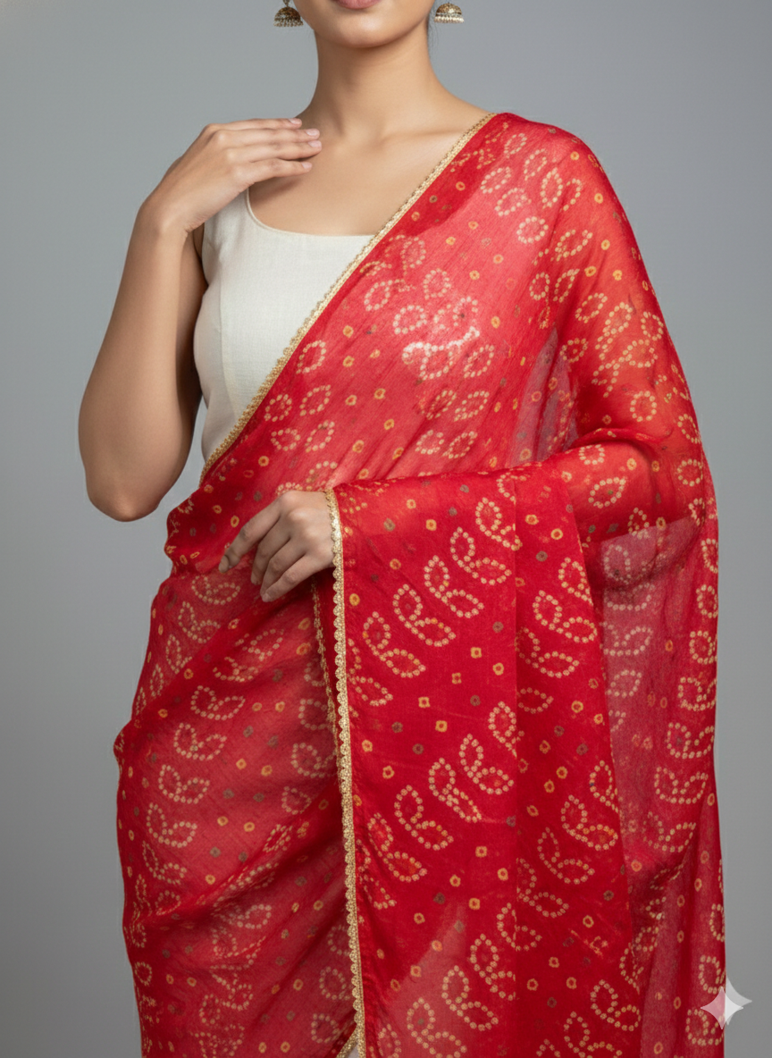 Maroon & Mustard Bandhani Art Silk Dupatta