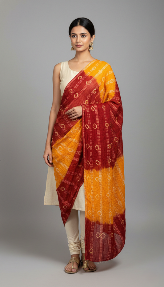 Red & Yellow Dual-Tone Dupatta