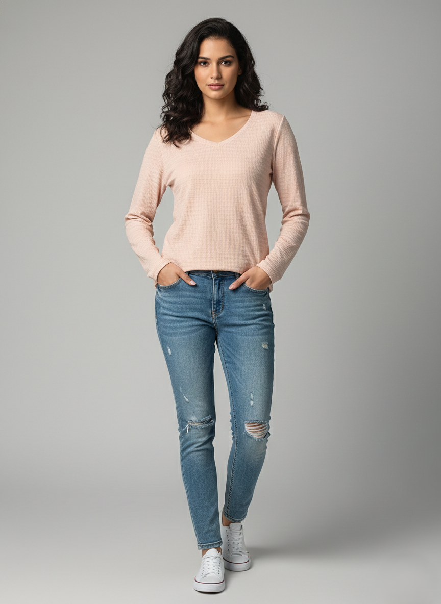 Deep Ocean Textured Long-Sleeve Top