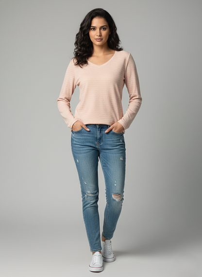 Deep Ocean Textured Long-Sleeve Top