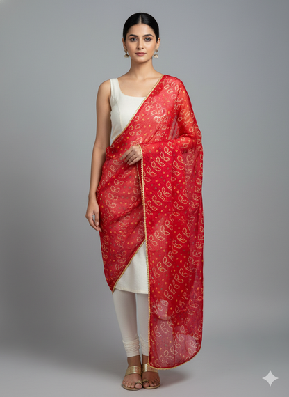 Maroon & Mustard Bandhani Art Silk Dupatta