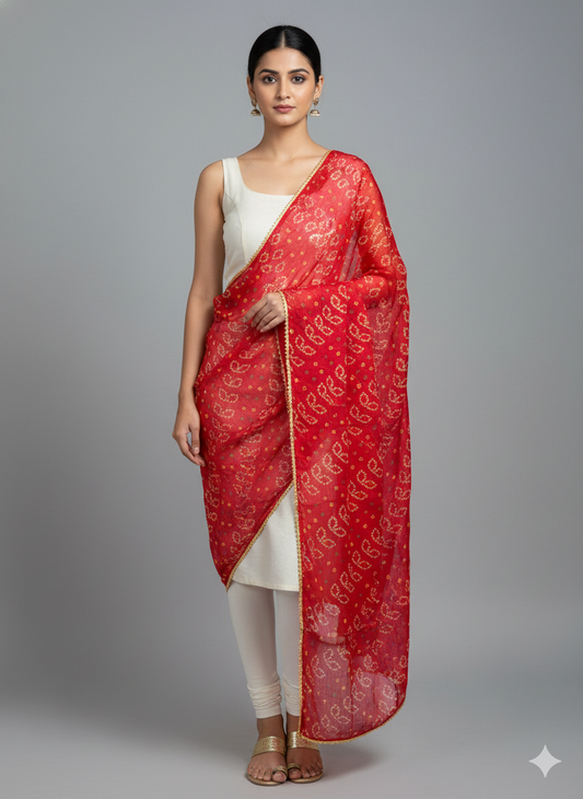 Maroon & Mustard Bandhani Art Silk Dupatta