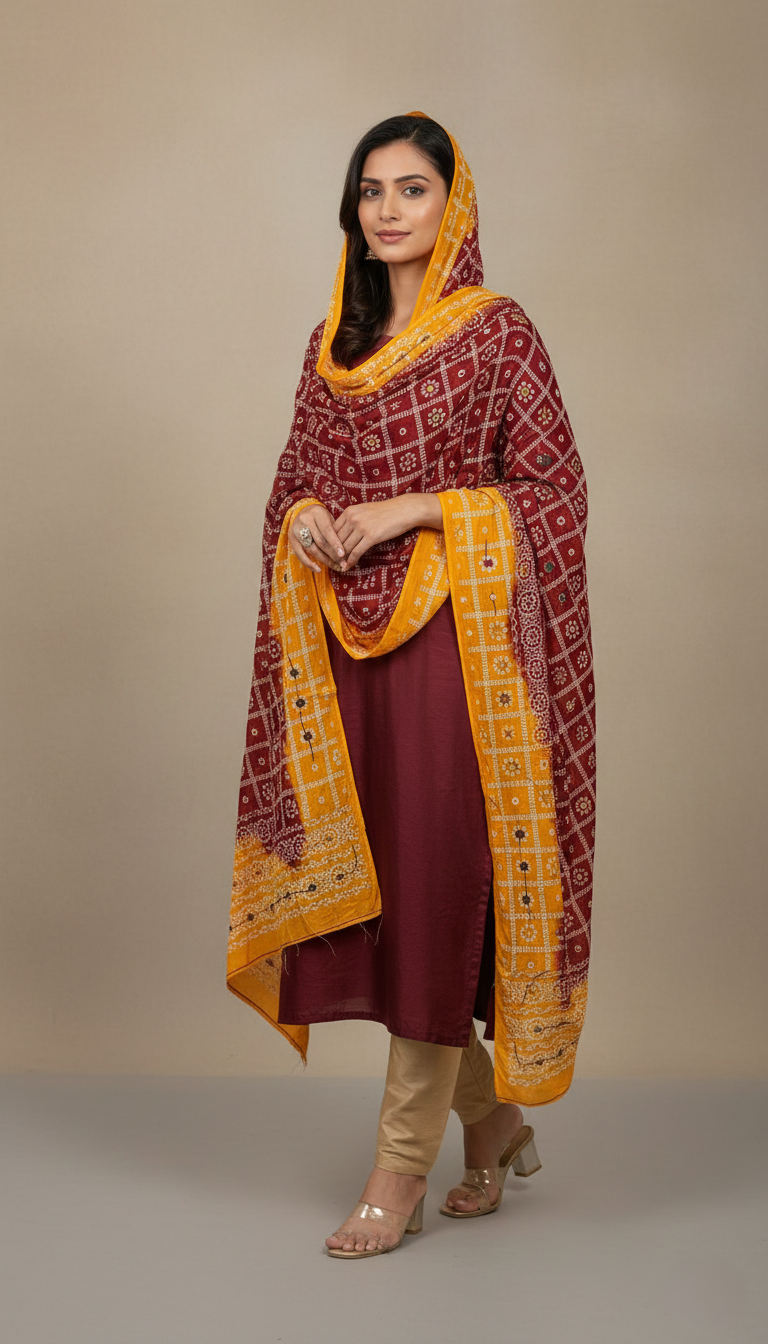 Maroon Bandhani Festive Dupatta