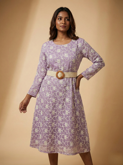 Lavender Bloom Belted Midi