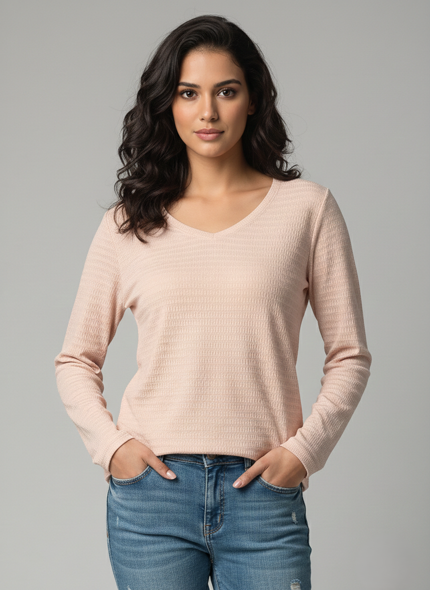 Deep Ocean Textured Long-Sleeve Top