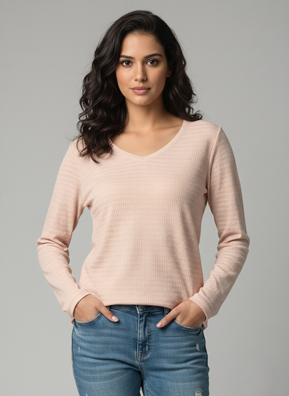 Deep Ocean Textured Long-Sleeve Top