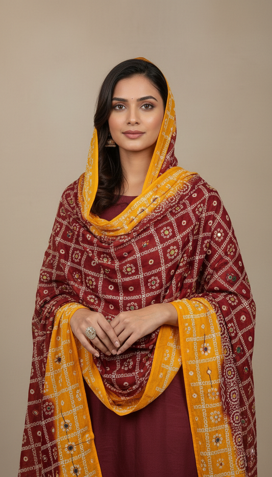Maroon Bandhani Festive Dupatta
