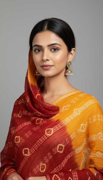 Red & Yellow Dual-Tone Dupatta