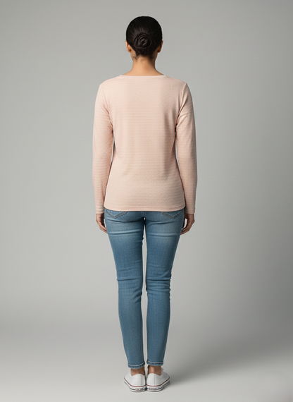 Deep Ocean Textured Long-Sleeve Top